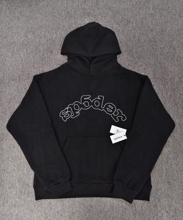 Sp5der BLACK EMBROIDERED OG LOGO HOODIE