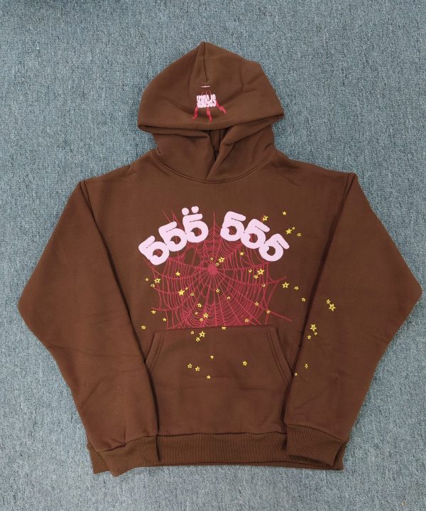 Sp5der Brown Angel Number Hoodie